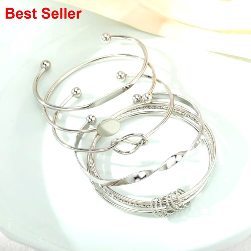 Copper Multi Layer Stackable Bangle Bracelets Set Adjustable Cuff - Picture 6 of 7